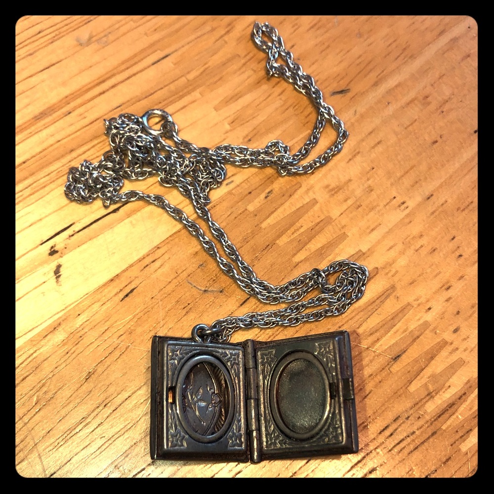 Vintage Silver Book Locket with Spiral Rope Chain